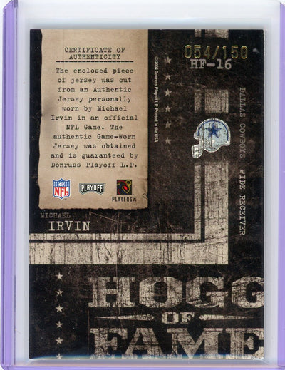 Michael Irvin 2004 Donruss Playoff Hogg Heaven auth. game-used jersey relic #'d 054/150