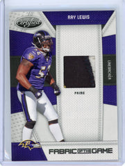 Ray Lewis 2010 Panini Certified Fabric of the Game Prime auth. game-used jersey relic #'d 08/50