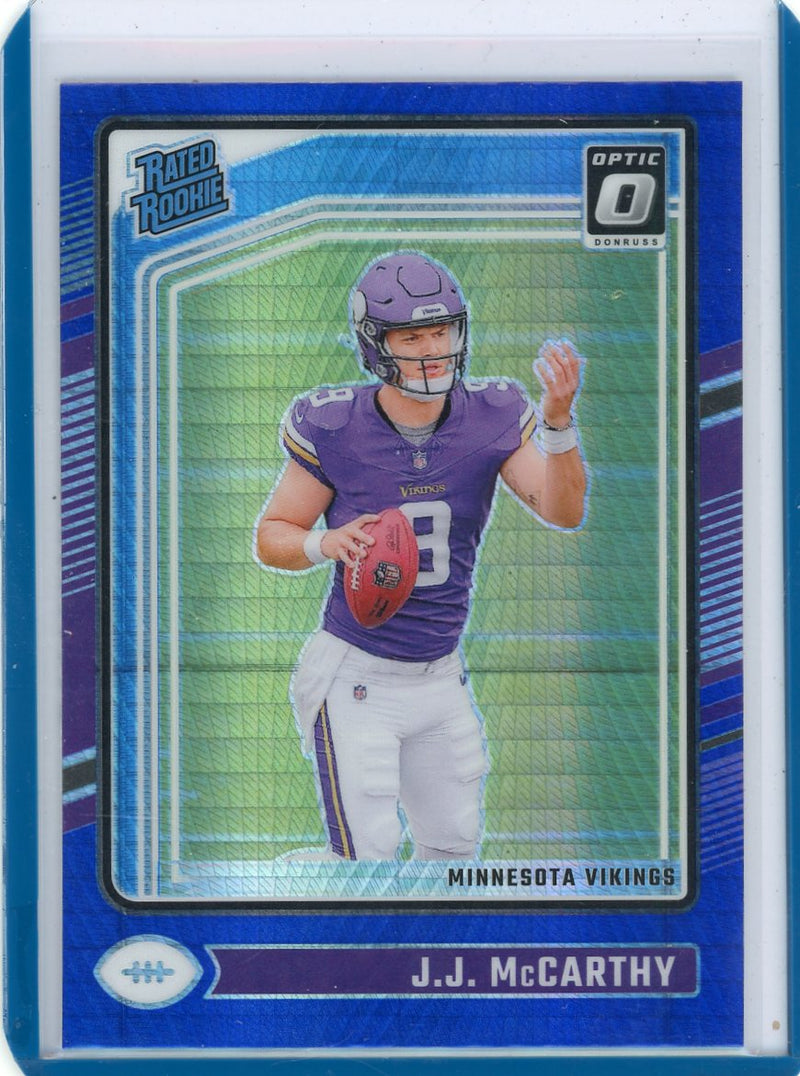 J.J. McCarthy 2024 Panini Donruss Optic Blue Hyper Rated Rookie