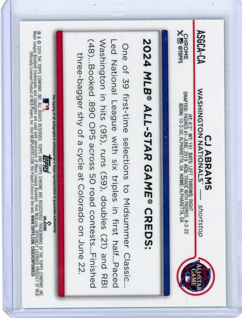 CJ Abrams 2024 Topps Chrome Update All Star Game Autograph