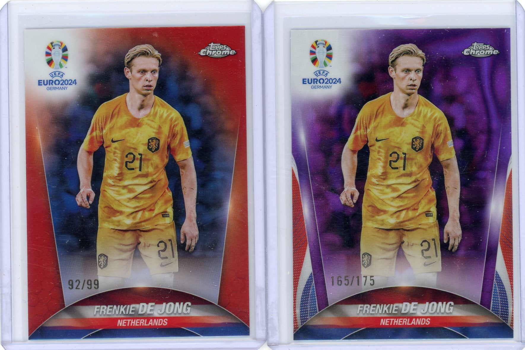 Frenkie De Jong 2024 Topps Chrome UEFA Euro 2-card ref. #'d lot /99 + /175