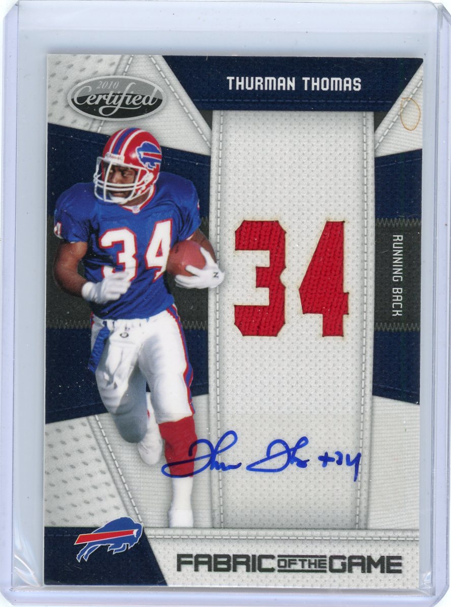 Thurman Thomas 2010 Panini Certified Fabric of the Game auth. game-used jersey relic auto #'d 11/25