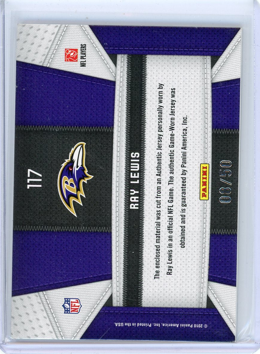 Ray Lewis 2010 Panini Certified Fabric of the Game Prime auth. game-used jersey relic #'d 08/50