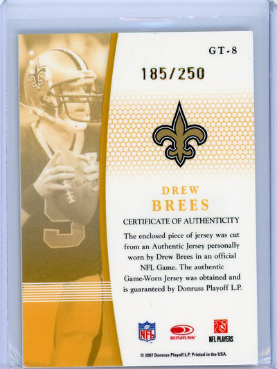 Drew Brees 2007 Donruss Certified Materials Gold auth. game-used jersey relic #'d 185/250