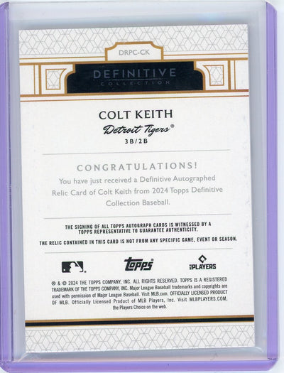 Colt Keith 2024 Topps Definitive Collection Autograph Relic rookie card #'d 12/50