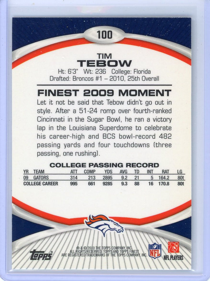 Tim Tebow 2010 Topps Finest rookie card