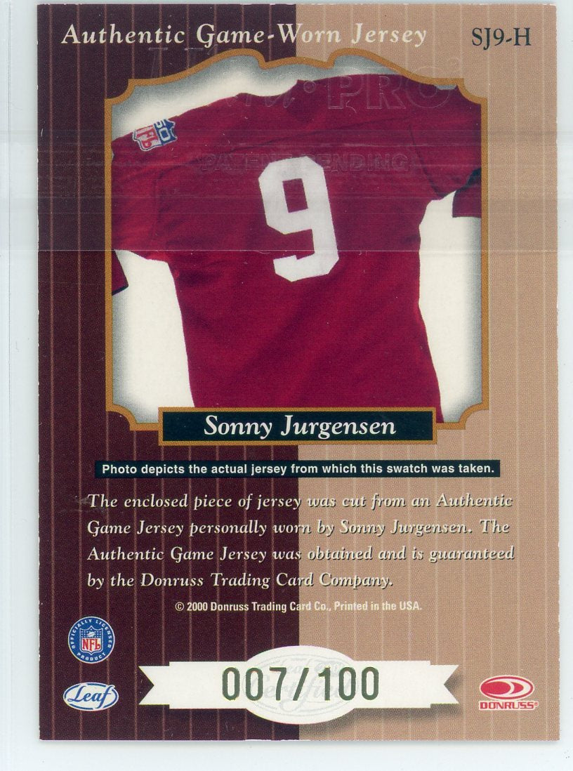 Sonny Jurgensen 2000 Donruss Leaf Certified Heritage Collection auth. game-worn relic #'d 007/100