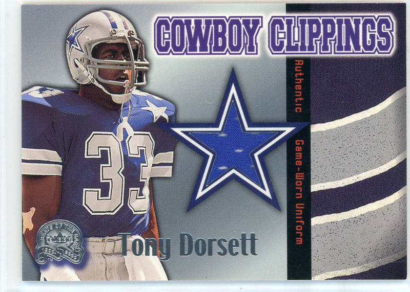 Tony Dorsett 2000 Fleer SkyBx Cowboy Clippings auth. game-worn relic