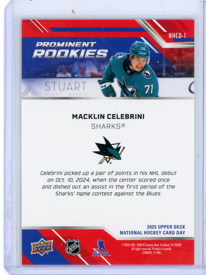 Macklin Celebrini 2024-25 Upper Deck National Hockey Card Day Prominent Rookies