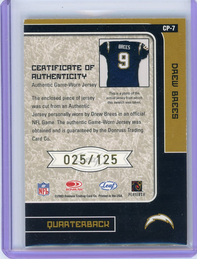 Drew Brees 2003 Leaf Certified Materials Certified Potential #'d 025/125