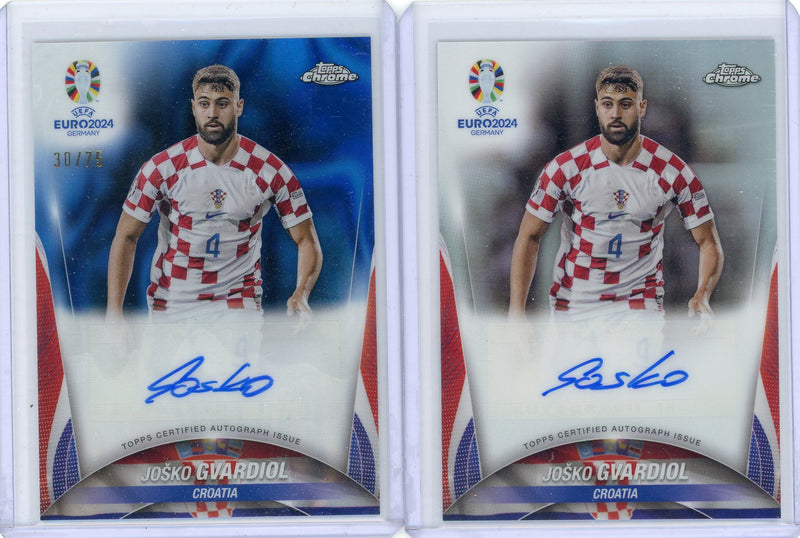 Josko Gvardiol 2024 Topps Chrome UEFA Euro 2-card autograph lot /75 + base