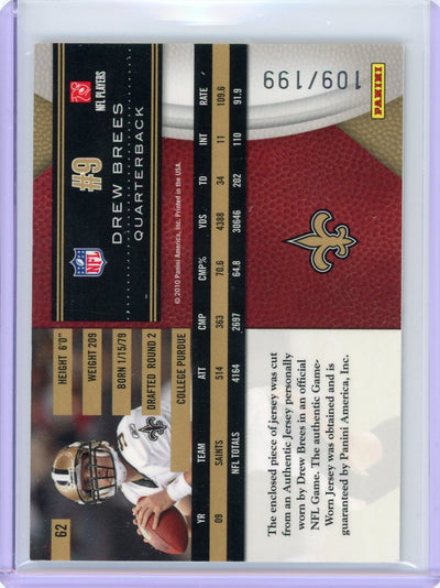 Drew Brees 2010 Panni Limited auth. game-used jersey relic #'d 109/199