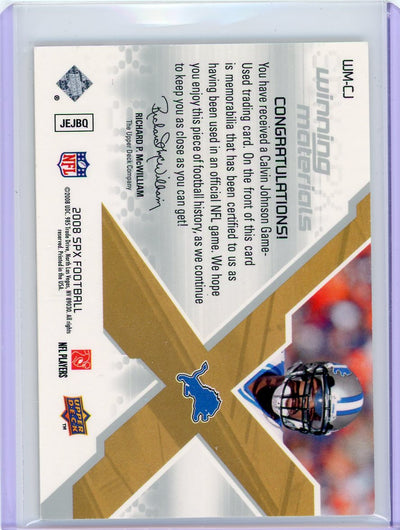 Calvin Johnson 2008 Upper Deck SPX Winning Materials relic #'d 38/99