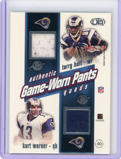 Isaac Bruce Marshall Faulk Torry Holt Kurt Warner 2002 Pacific auth. game-used pants quad relic