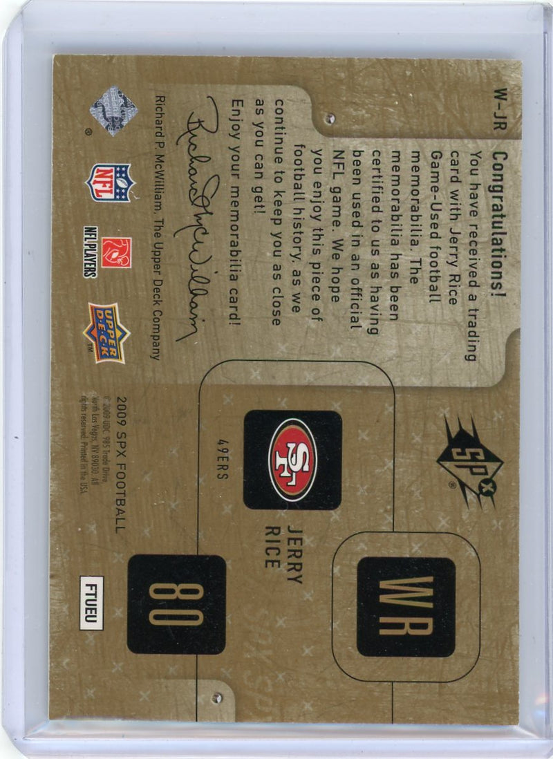 Jerry Rice 2009 Upper Deck SPX Winning Materials relic 