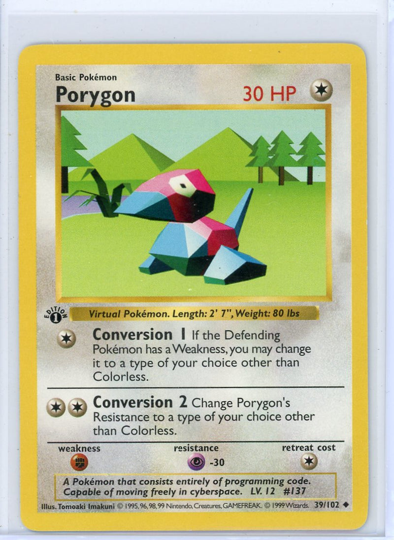 Porygon 1999 Pokemon Base Set 1st Edition Shadowless non holo 39/102