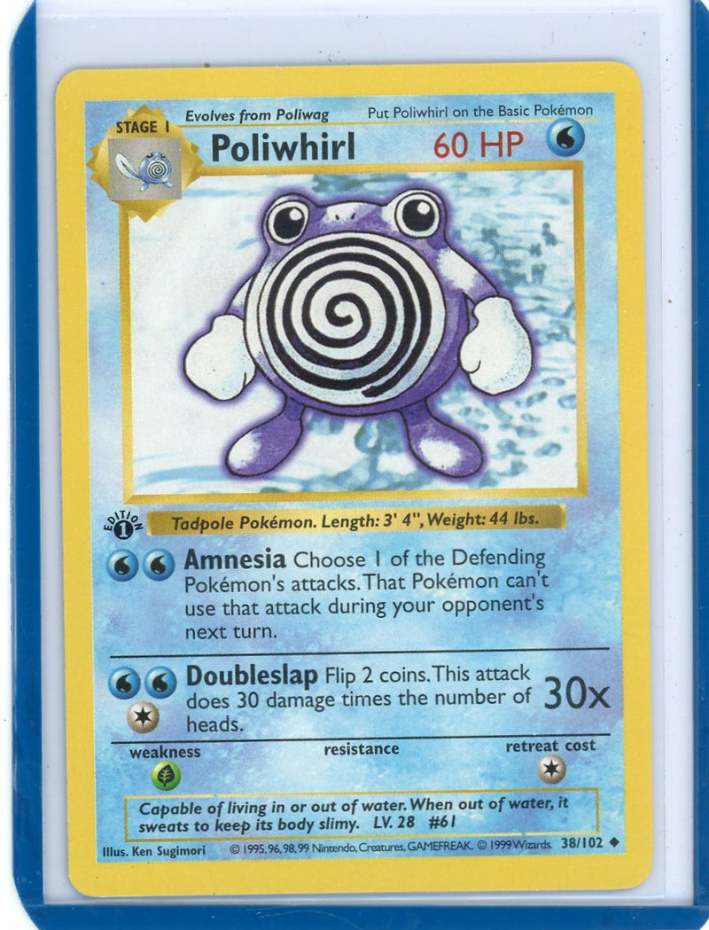 Poliwhirl 1999 Pokemon Base Set 1st Edition Shadowless non holo 38/102