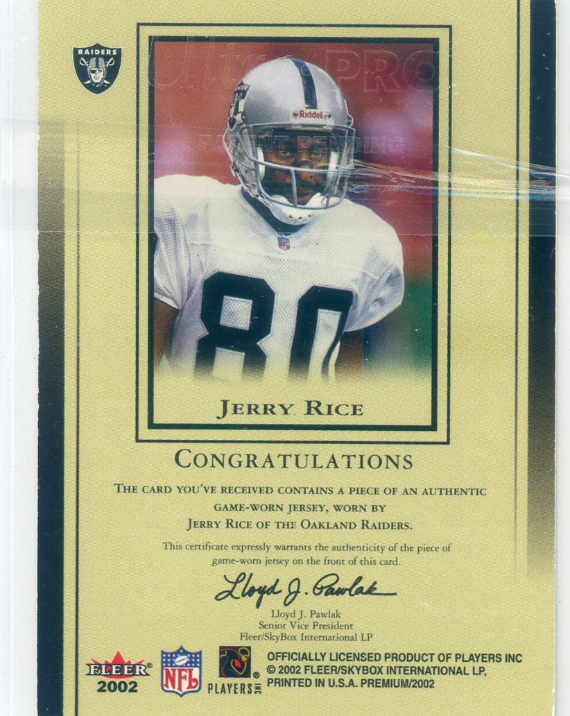 Jerry Rice 2002 Fleer Premium All-Pro game-worn jersey relic