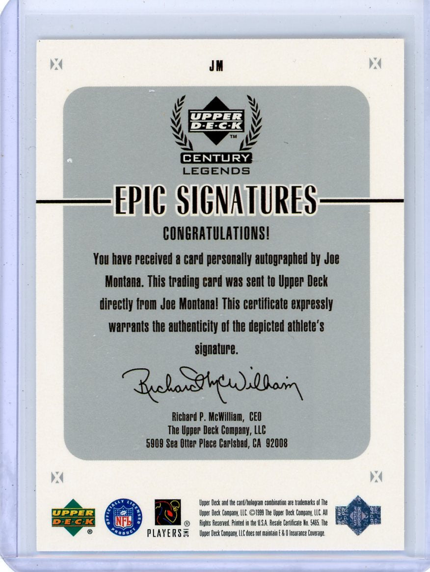 Joe Montana 1999 Upper Deck Century Legends Epic Signatures Auto