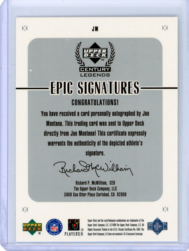 Joe Montana 1999 Upper Deck Century Legends Epic Signatures Auto
