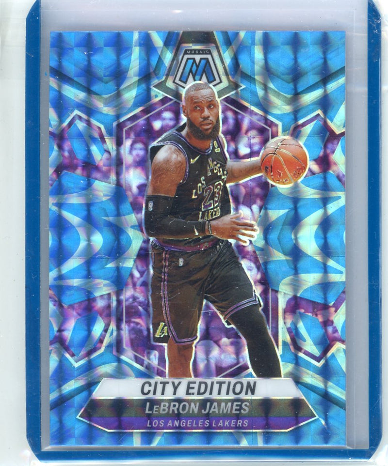 LeBron James 2023-24 Panini Mosaic City Edition blue reactive mosaic prizm