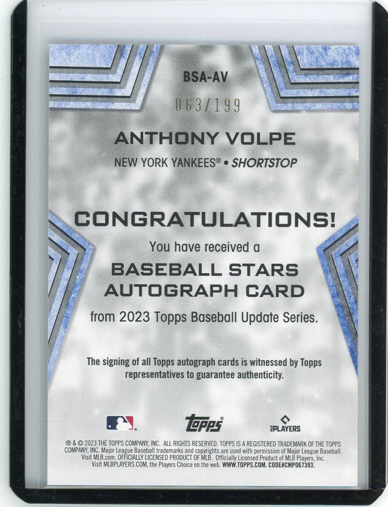 Anthony Volpe 2023 Topps Update Baseball Stars autograph rookie card black 