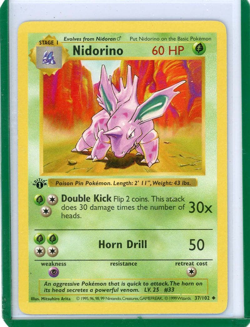 Nidorino 1999 Pokemon Base Set 1st Edition Shadowless non holo 37/102 MP