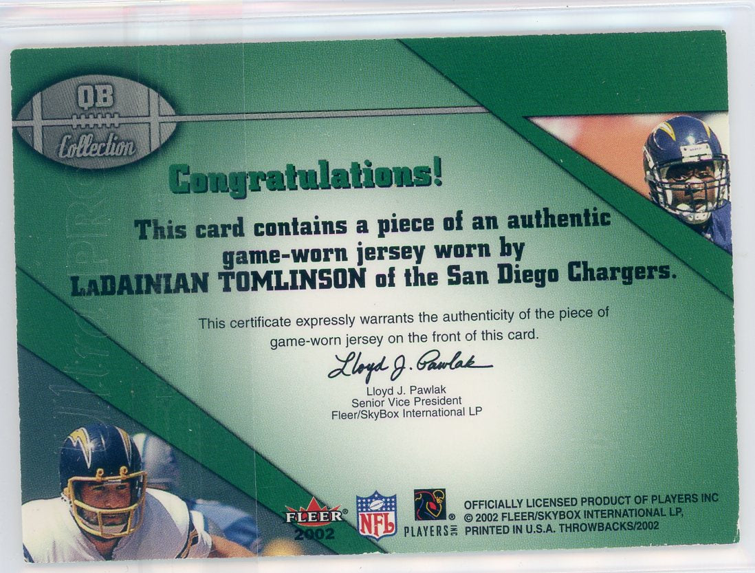 LaDainian Tomlinson Dan Fouts 2002 Fleer Throwbacks Dream Backfield QB Collection game-worn relic