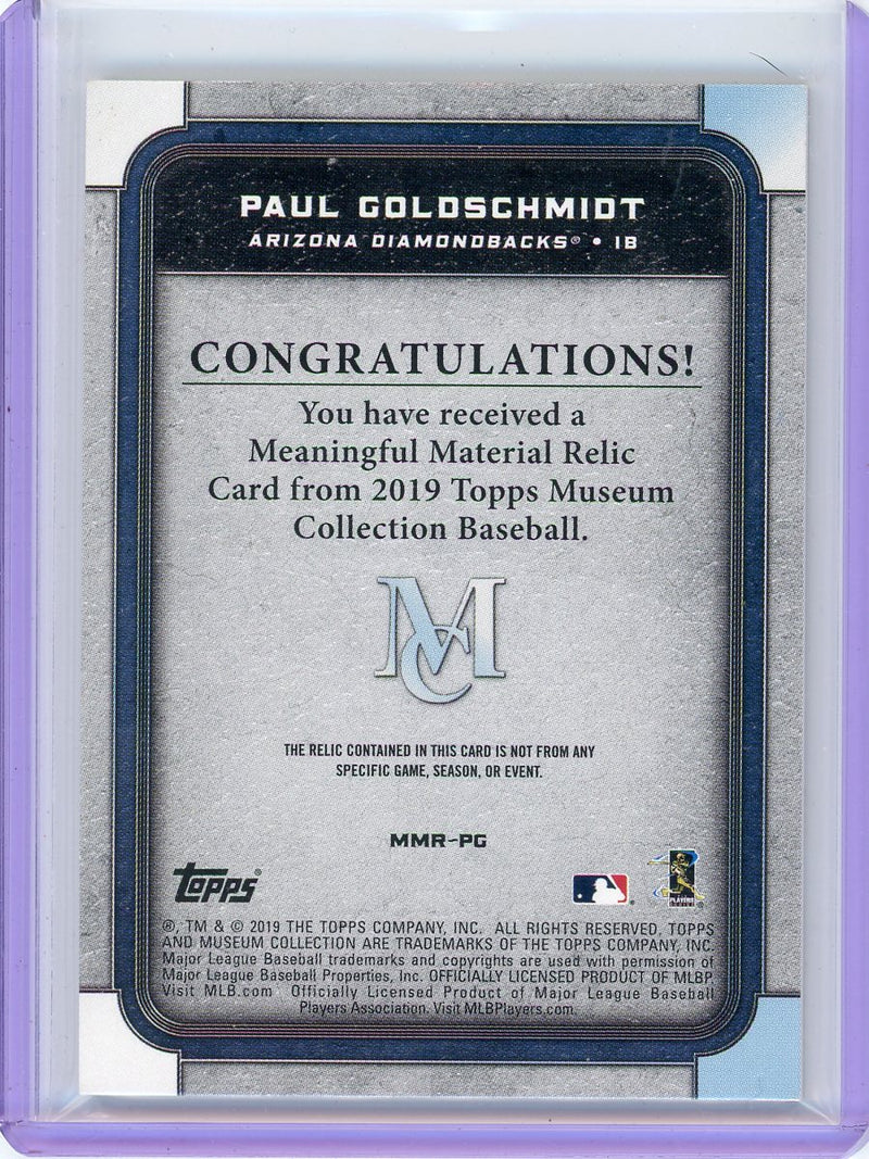 Paul Goldschmidt 2019 Topps Museum Meaningful Material game-used relic 