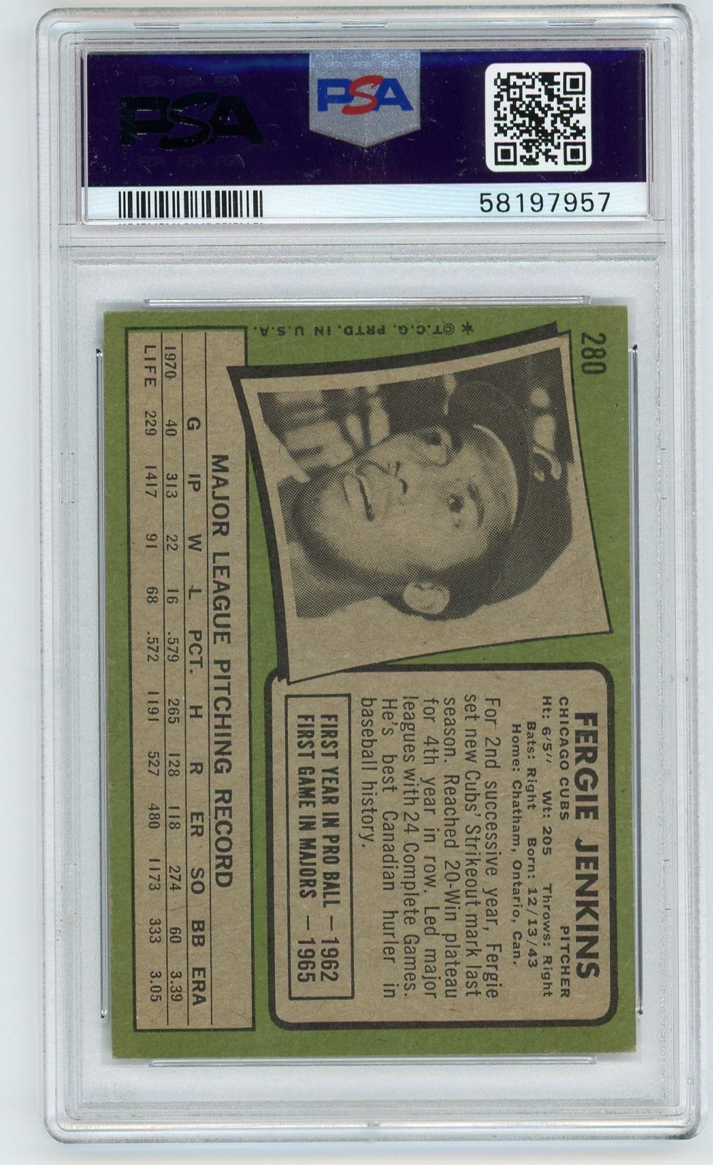 Fergie Jenkins 1971 Topps #280 PSA 5
