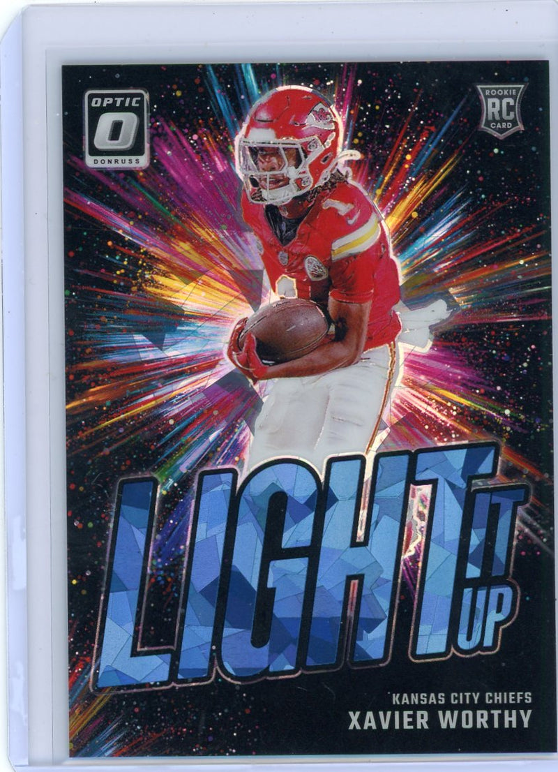 Xavier Worthy 2024 Panini Donruss Optic Light It Up Blue Ice Rookie 