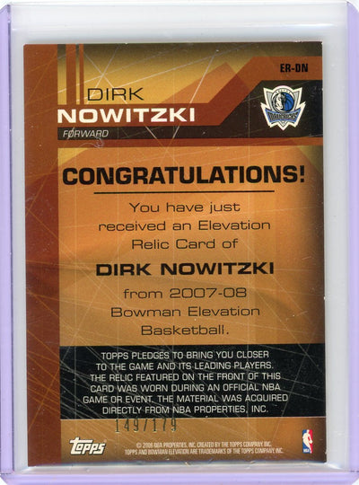 Dirk Nowitzki 2008 Topps Elevation auth. game-used jersey relic #'d 149/179