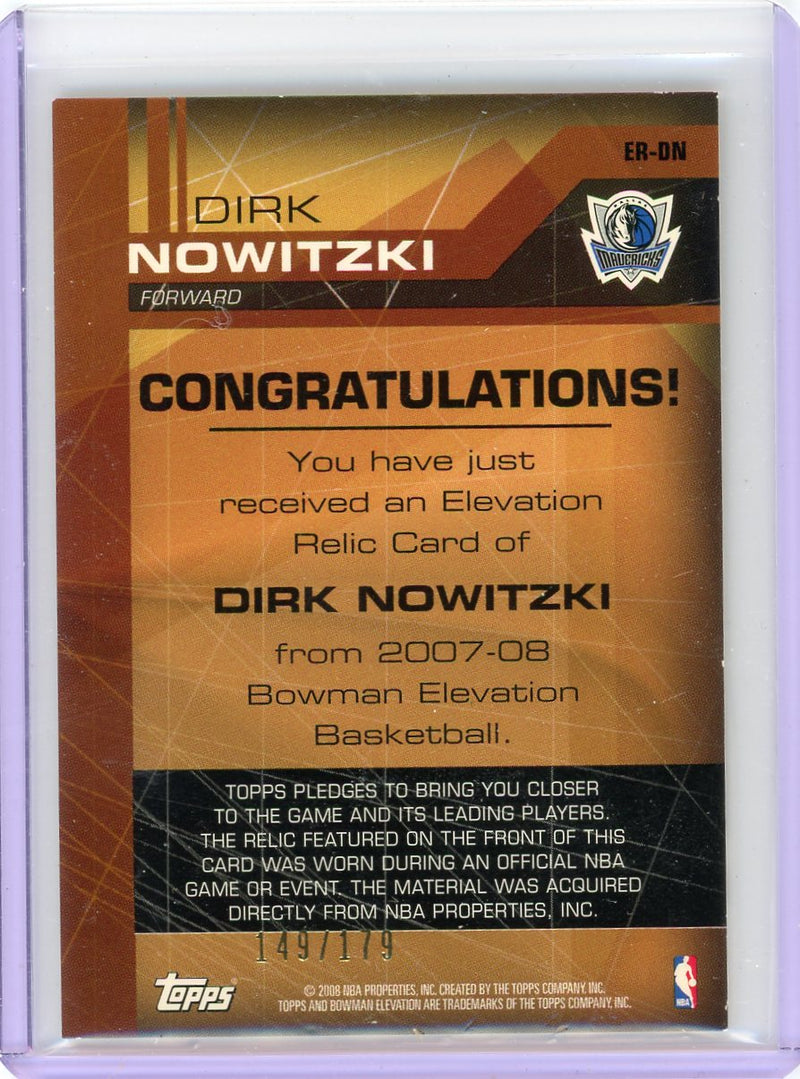 Dirk Nowitzki 2008 Topps Elevation auth. game-used jersey relic 