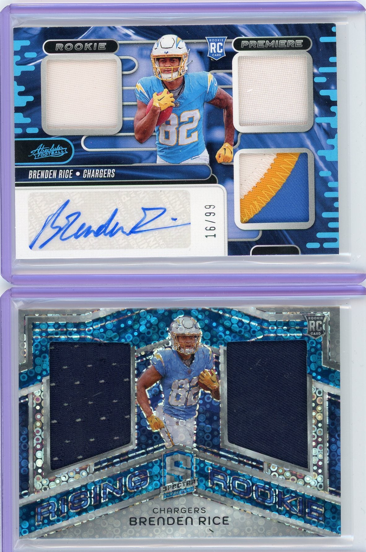 Brenden Rice 2024 Panini 2-card auto/relic rc lot /99 + /50