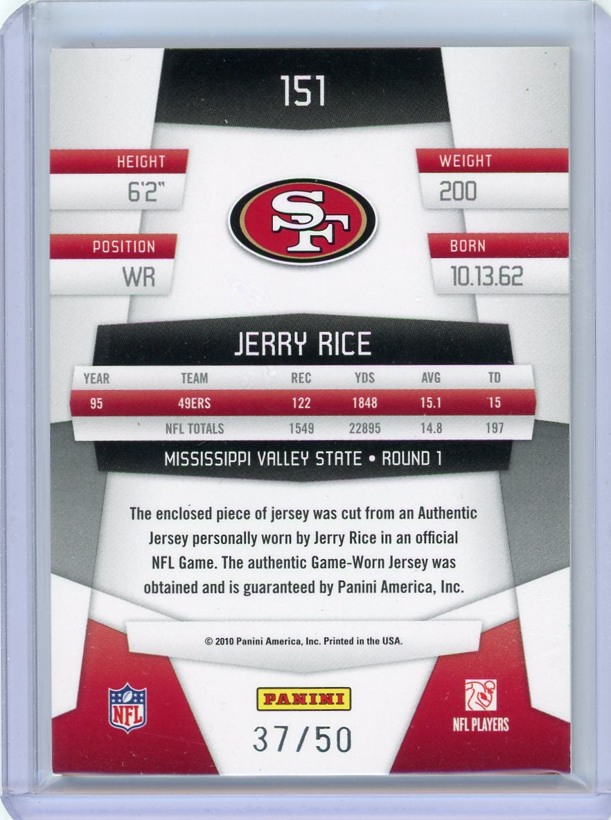 Jerry Rice 2010 Panini Certified Immortals Mirror auth. game-worn jersey relic #'d 37/50