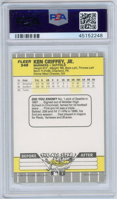 Ken Griffey Jr. 1989 Fleer Rookie Card PSA 10