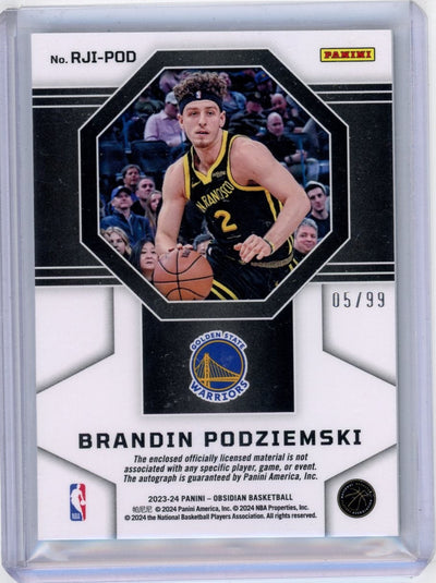 Brandin Podziemski 2023 Panini Obsidian Rookie Patch Autograph #'d 05/99