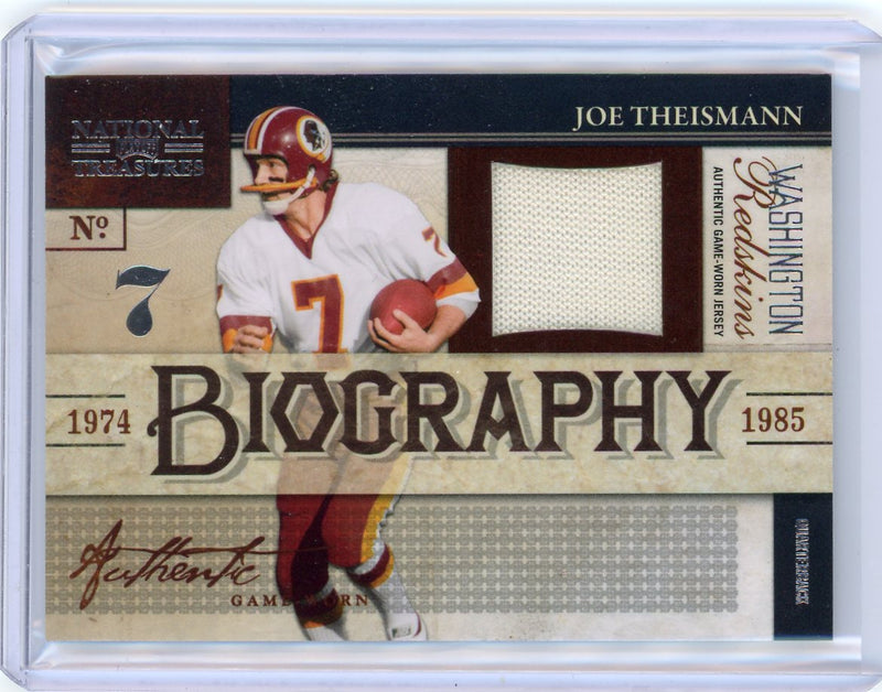 Joe Theismann 2009 Panini Donruss Playoff National Treasures Biography auth. game-used jersey relic 