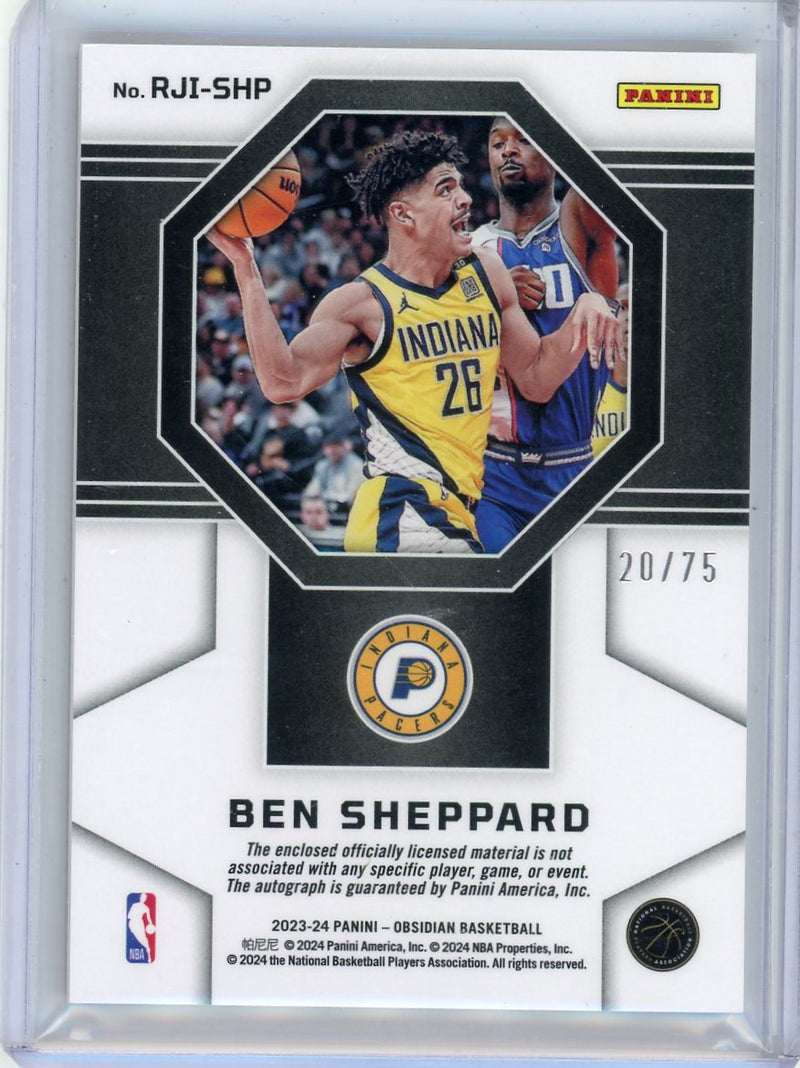 Ben Sheppard 2023 Panini Obsidian Rookie Patch Autograph Orange Flood 