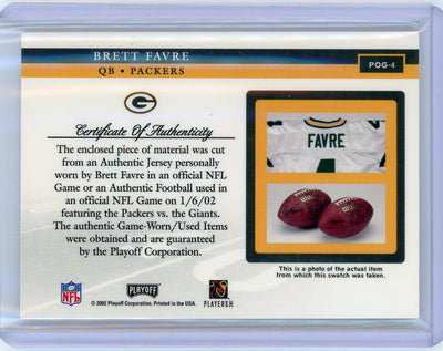 Brett Favre 2002 Playoff Piece of the Game auth. game-worn jersey relic