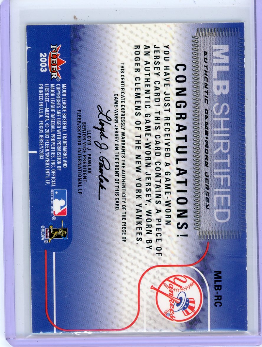 Roger Clemens 2003 Fleer Focus MLB Shirted Relic