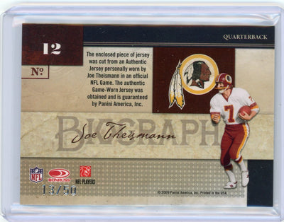 Joe Theismann 2009 Panini Donruss Playoff National Treasures Biography auth. game-used jersey relic #'d 13/50