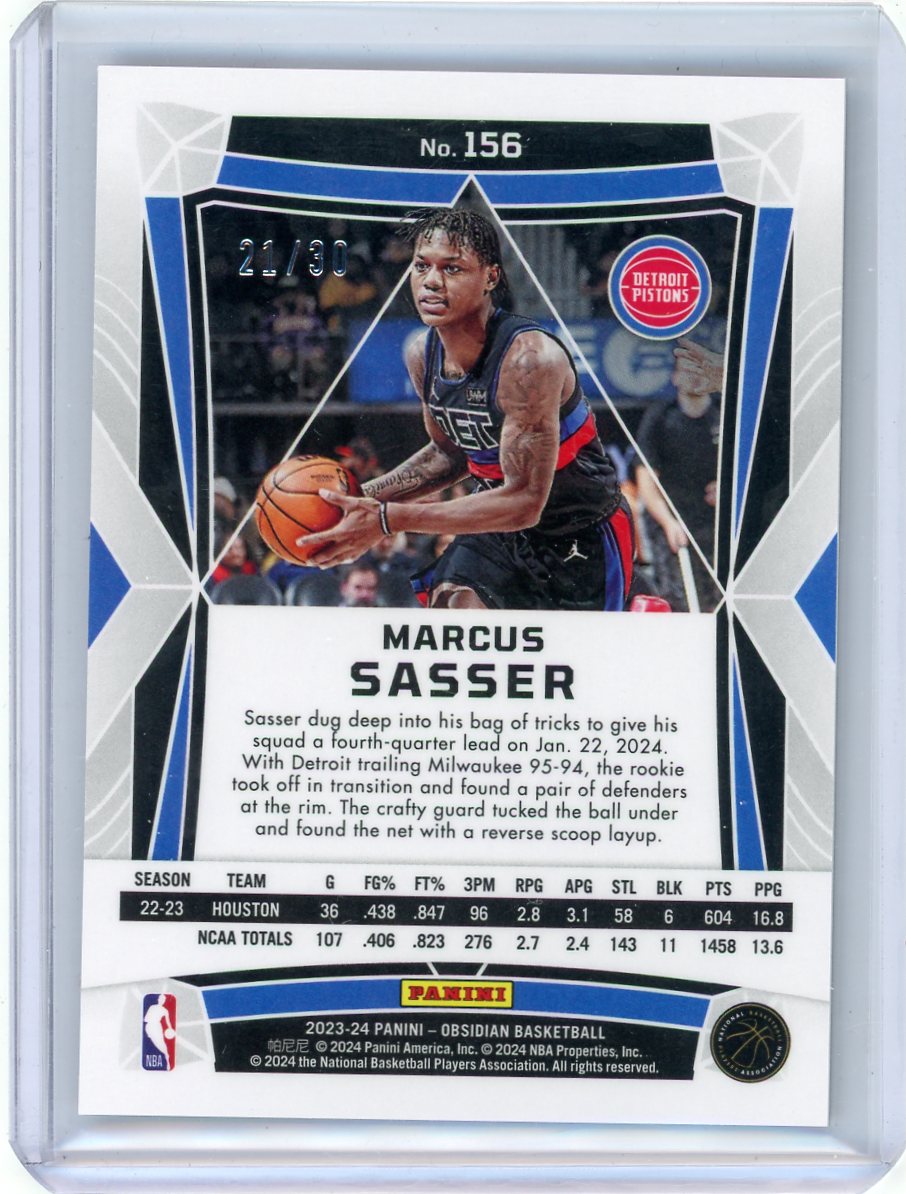 Marcus Sasser 2023 Panini Obsidian Electric Etch Blue Rookie #'d 21/30