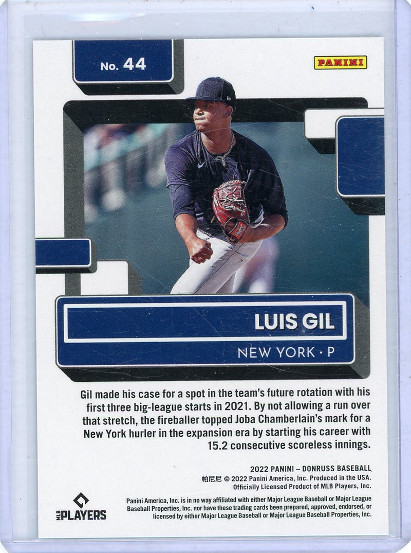 Luis Gil 2022 Panini Donruss Season Stat-Line rookie card 