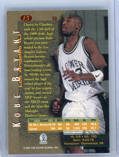 Kobe Bryant 1996 Score Board Rookie Card #15