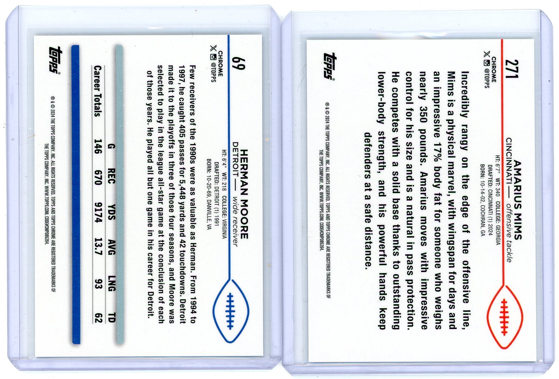 Amarius Mims Herman Moore 2024 Topps Chrome White Geometric ref. 2-card lot #'d /15