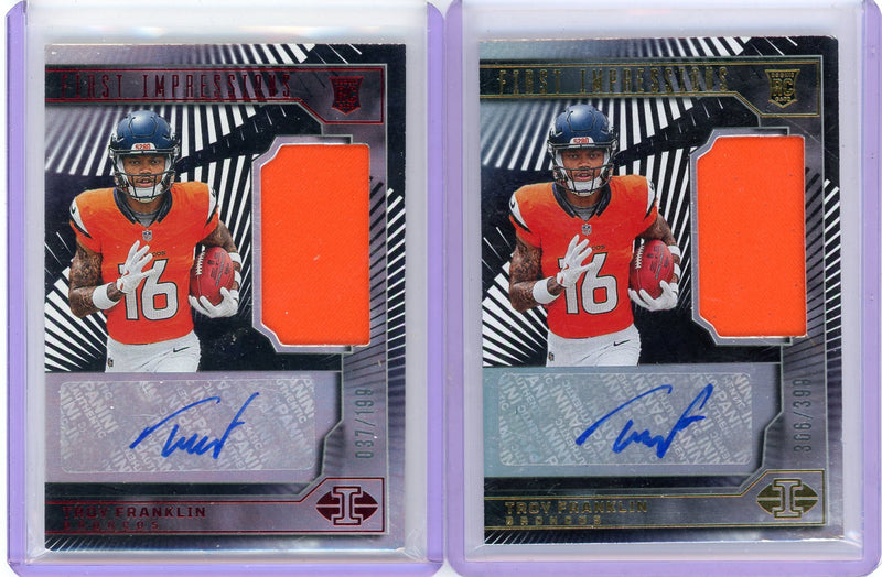 Troy Franklin 2024 Panini Illusions First Impressions RPA 2-card lot /199 + /399