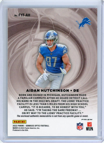 Aidan Hutchinson 2022 Panini Donruss Optic First Year Fresh hyper prizm relic rookie card