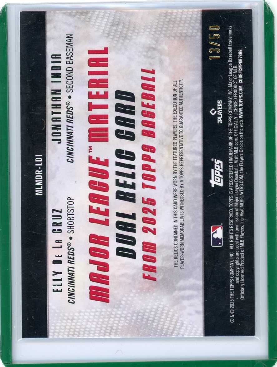 Elly De La Cruz/Jonathan India 2025 Topps Series 1 Major League Material Dual Relic #'d 13/50