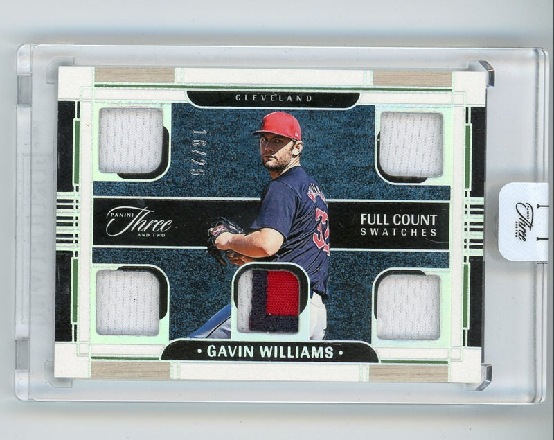 Gavin Williams 2024 Panini Three & Two Full Count Swatches relic 